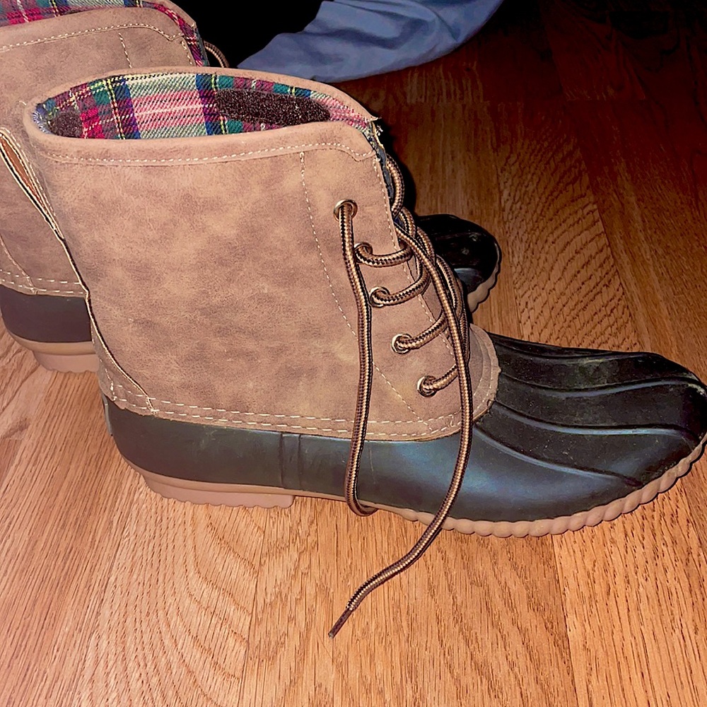 marley lily boots, brown and plaid